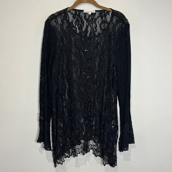 Spencer Alexis Tops - Spencer Alexis Blouse Women’s 16 Black Lace Crochet Sequin Whimsigoth Witchy